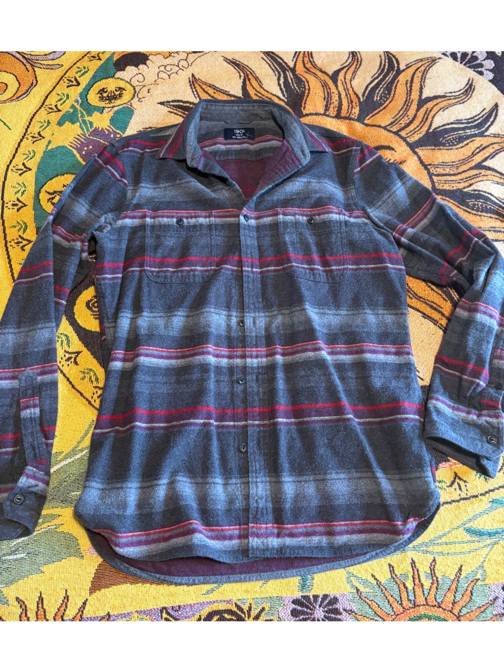 1901 Nordstrom Gray Button-Down Shirt with Burgundy Stripes